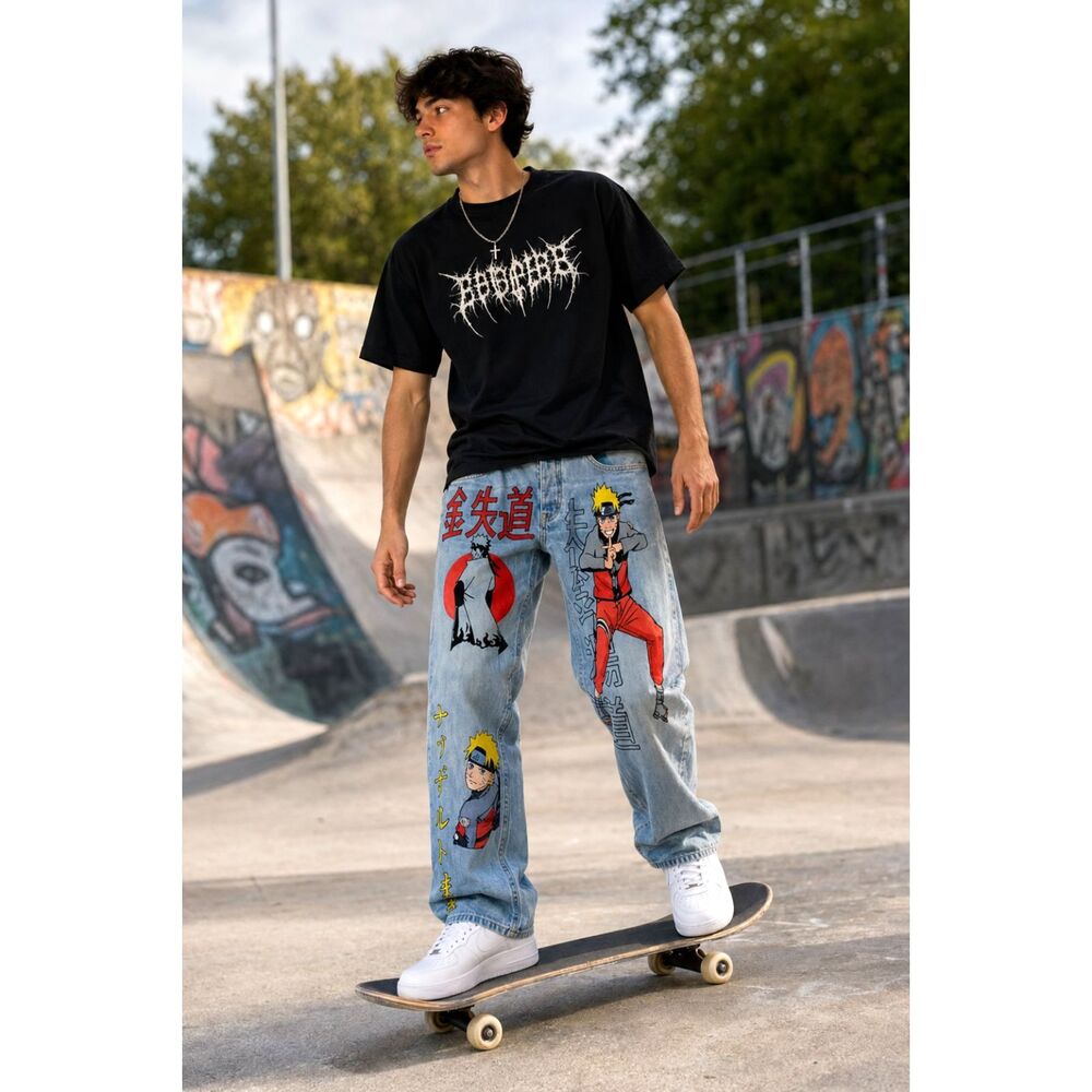 1 of 1 Custom Naruto Anime Hand Painted Men Jeans ASOS Denim 32x32 Streetwear